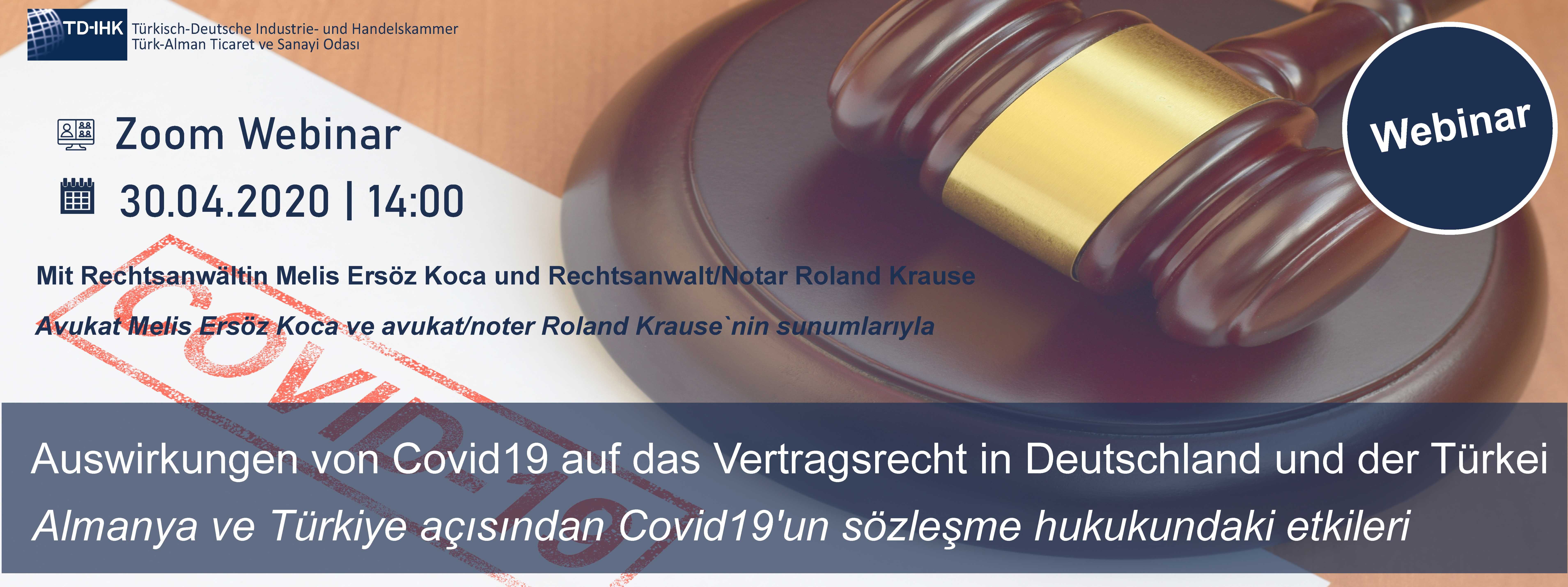 TD-IHK Online Seminar: Auswirkungen von Covid19 auf das Vertragsrecht in Deutschland und der Türkei